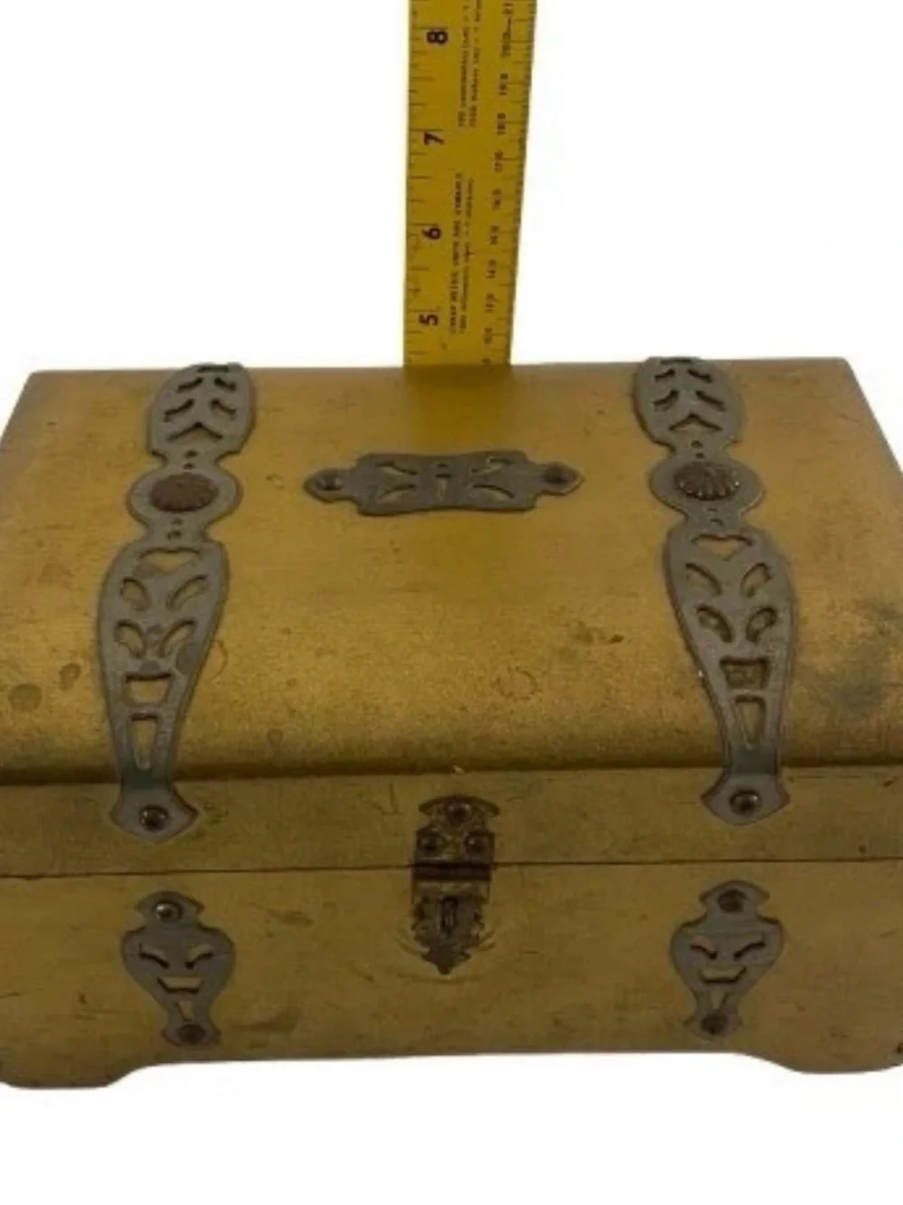 Vintage McGraw Box Co NY Gold Wood Jewelry Box Jewelry Box Filigree Blue Velvet